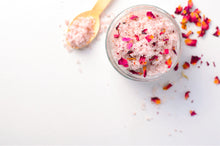 Load image into Gallery viewer, Organic Bath Salts - Rose Geranium with Tri-Rose buds
